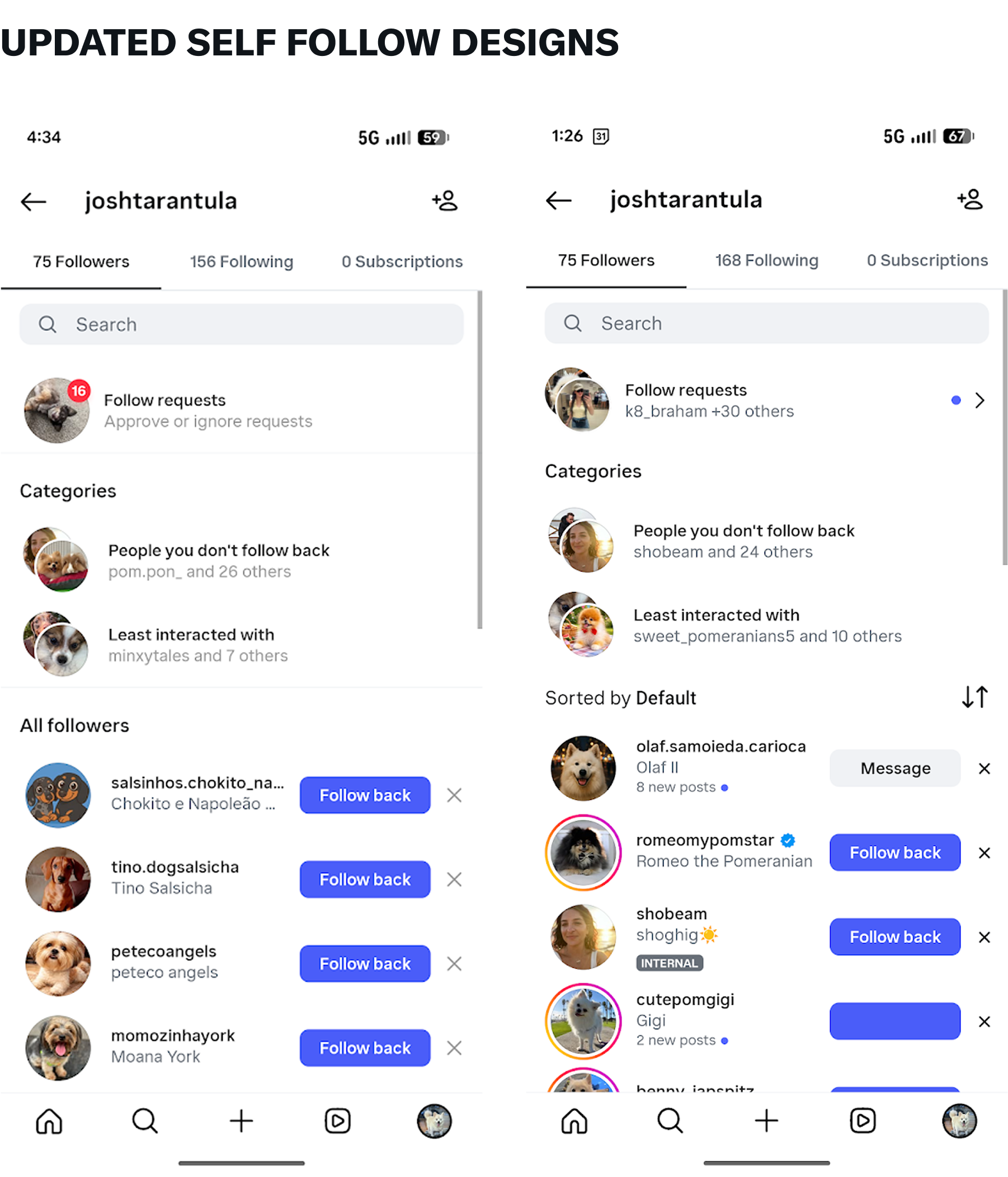 Updated pinned follow request designs on Android