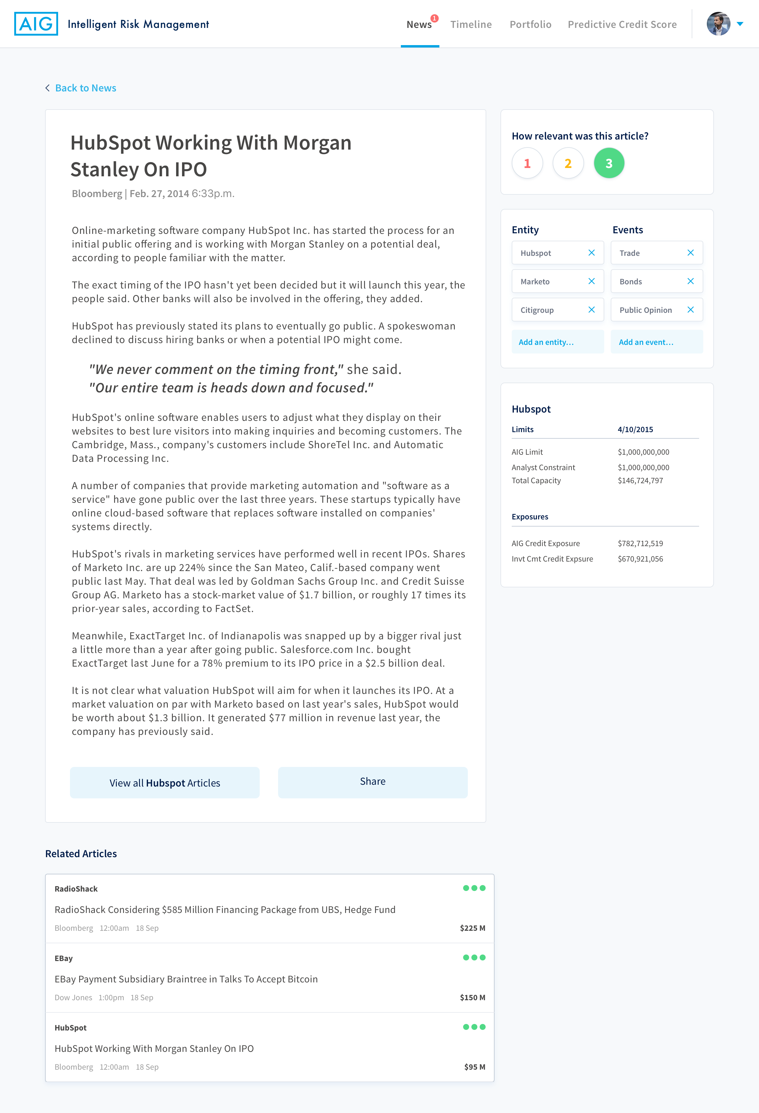 IRM expanded detailed page view
