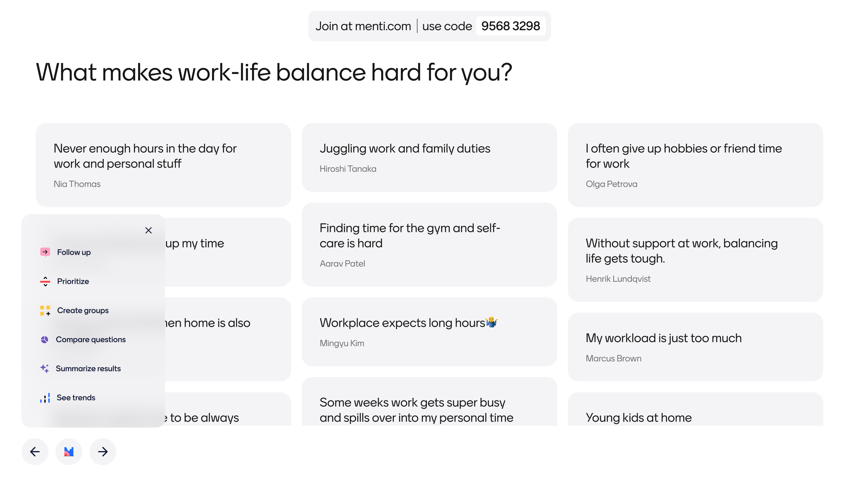 Example answers with AI menu opened