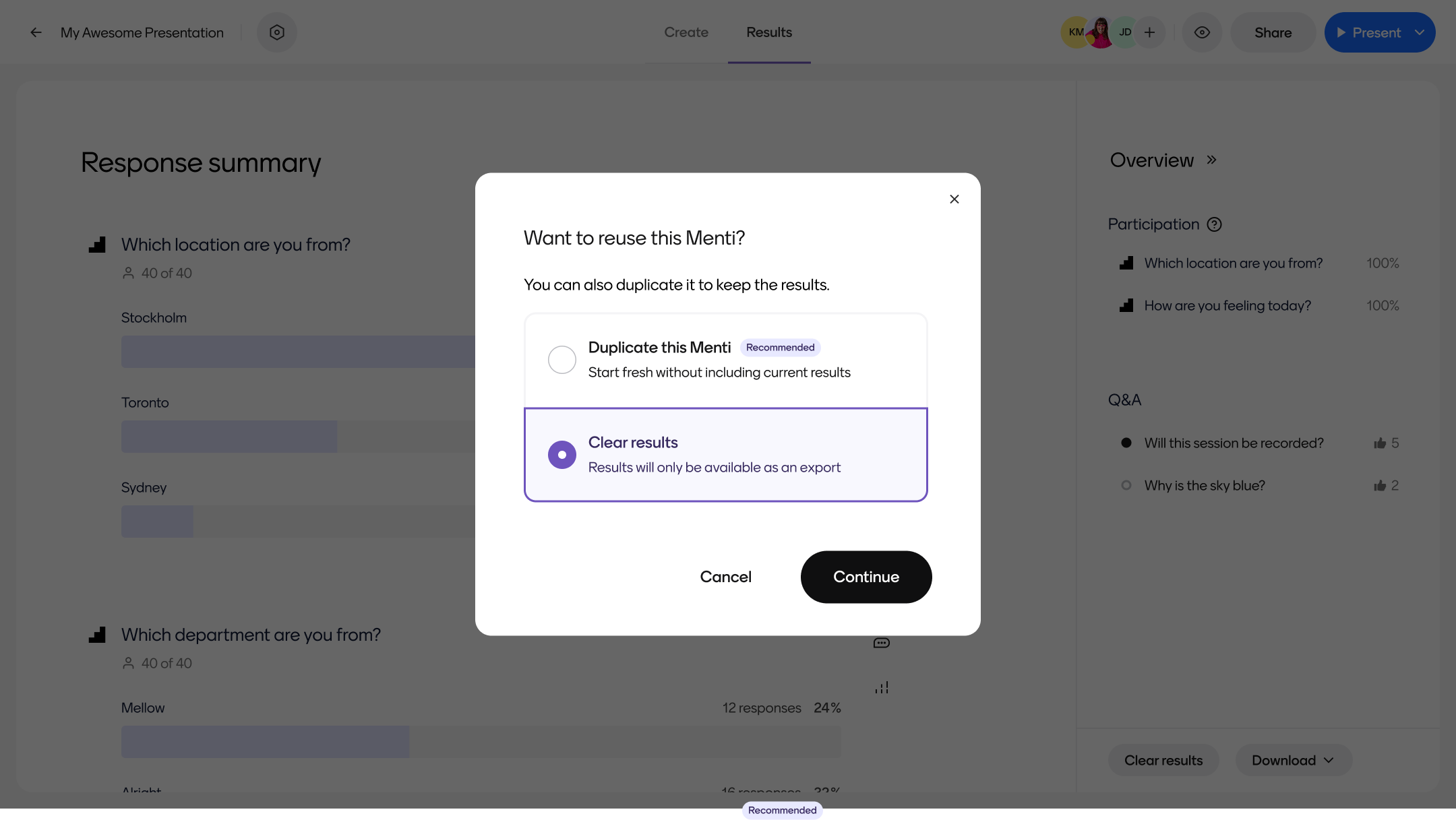Menti duplication options